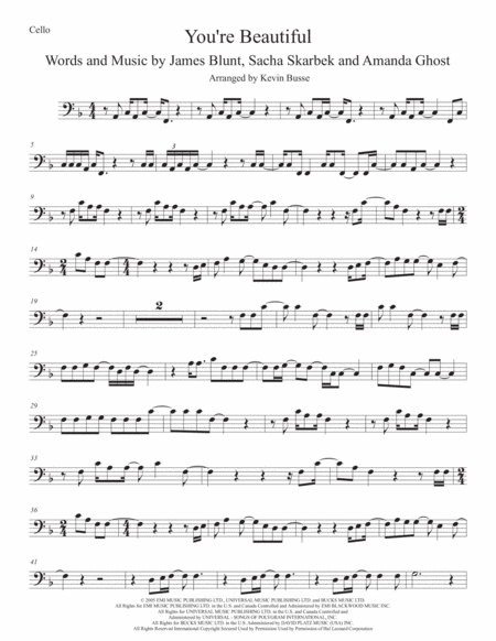 You Re Beautiful Cello Sheet Music