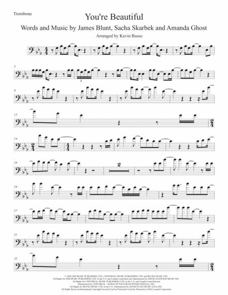 You Re Beautiful Trombone Original Key Sheet Music