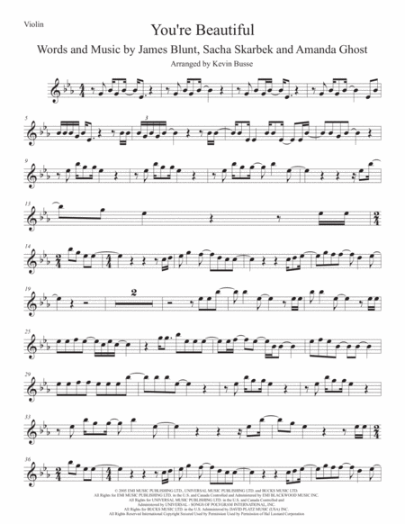 You Re Beautiful Violin Original Key Sheet Music