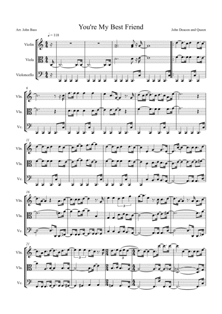 Free Sheet Music You Re My Best Friend By Queen Arranged For String Trio Violin Viola And Cello