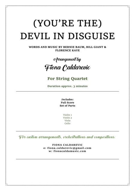 You Re The Devil In Disguise For String Quartet Sheet Music