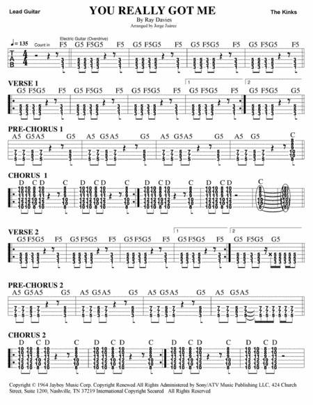 You Really Got Me Guitar Tab Sheet Music