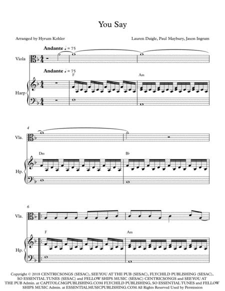 Free Sheet Music You Say For Viola And Harp