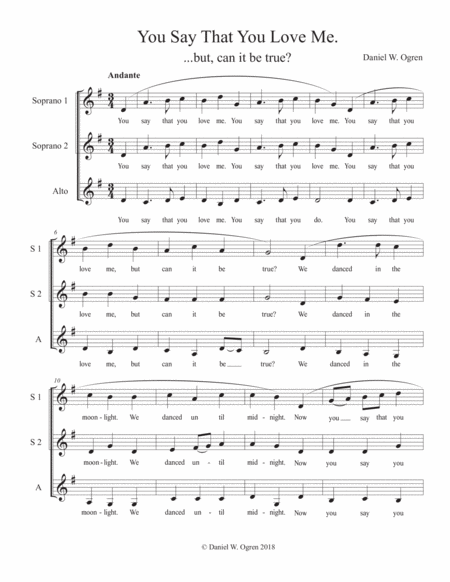 You Say That You Love Me Ssa A Cappella Sheet Music