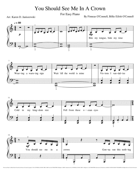 You Should See Me In A Crown Easy Piano Sheet Music