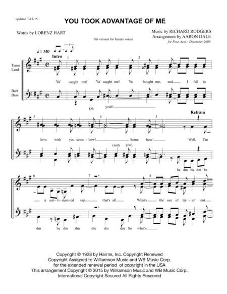 Free Sheet Music You Took Advantage Of Me