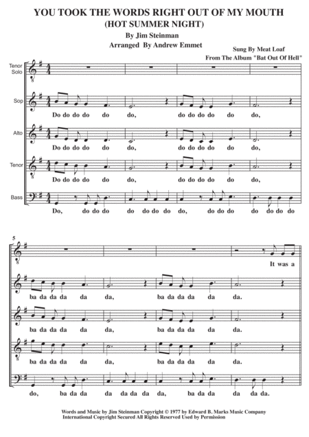 You Took The Words Right Out Of My Mouth A Cappella Sheet Music