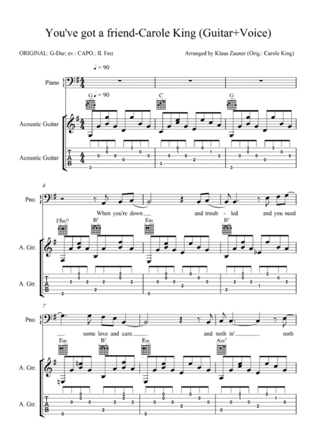 Free Sheet Music You Ve Got A Friend Carole King Vocals Male Guitar