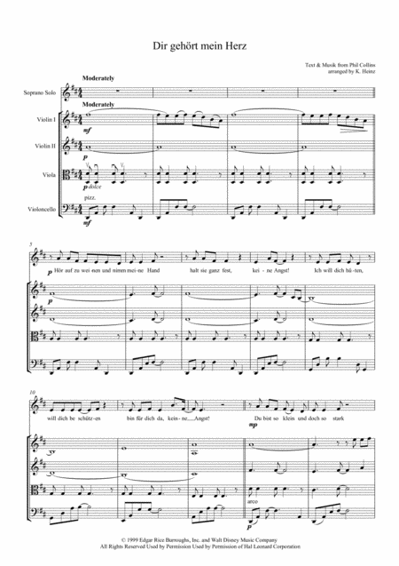 Free Sheet Music You Will Be In My Heart Dir Gehrt Mein Herz