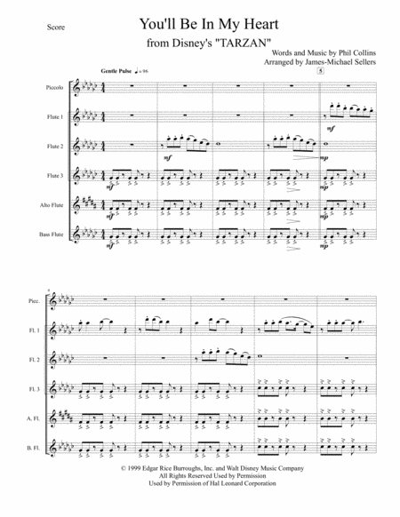 You Will Be In My Heart For Flute Choir Sheet Music