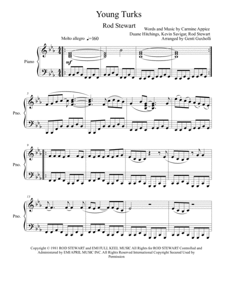 Free Sheet Music Young Turks Piano Solo