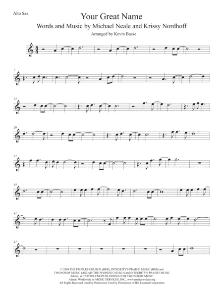 Free Sheet Music Your Great Name Easy Key Of C Alto Sax