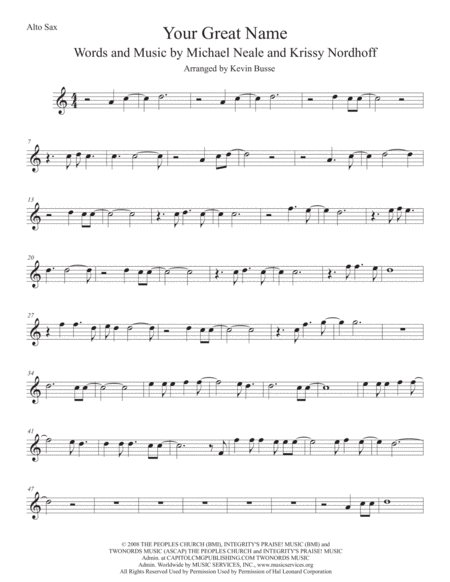 Your Great Name Easy Key Of C Alto Sax Sheet Music