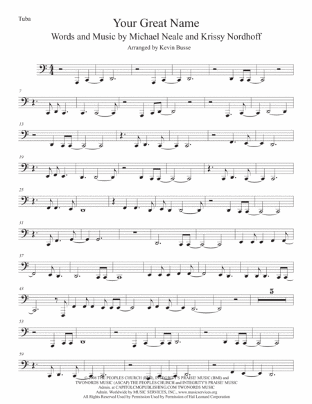 Your Great Name Easy Key Of C Tuba Sheet Music