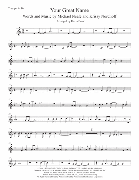 Your Great Name Original Key Trumpet Sheet Music