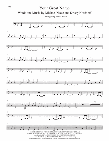 Free Sheet Music Your Great Name Original Key Tuba