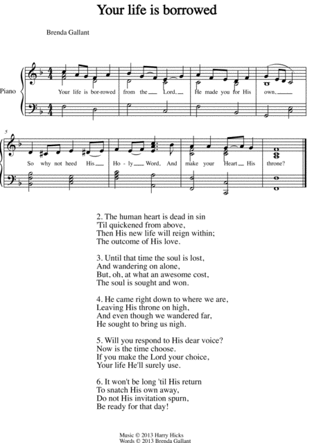 Free Sheet Music Your Life Is Borrowed A New Hymn