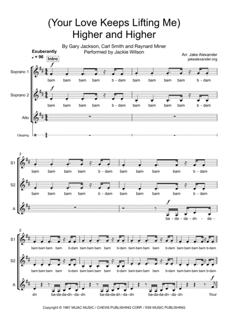 Your Love Keeps Lifting Me Higher And Higher Ssa A Cappella Sheet Music
