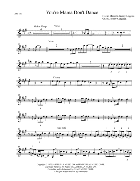 Your Mama Dont Dance For Rock Band With Horns Sheet Music