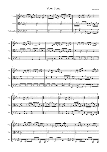 Your Song By Elton John Arranged For String Trio Violin Viola And Cello Sheet Music