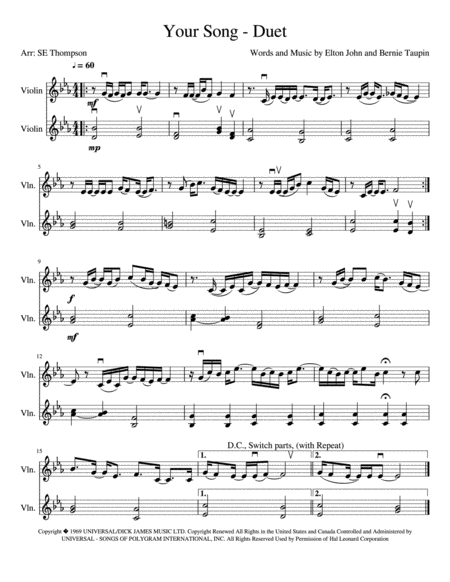 Your Song Duet Sheet Music