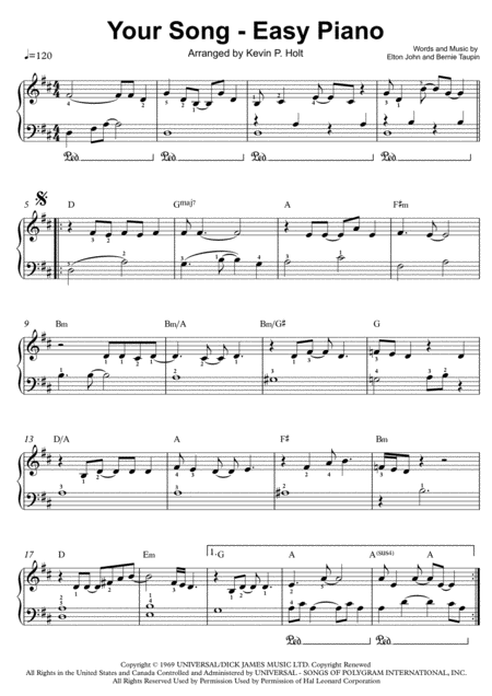 Your Song Easy Piano Sheet Music