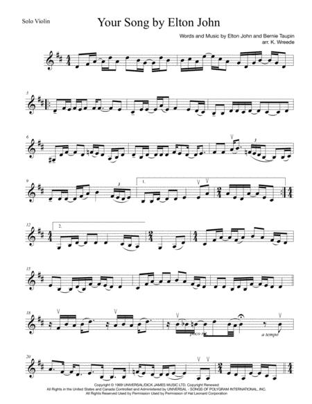 Free Sheet Music Your Song Elton John For Solo Violin