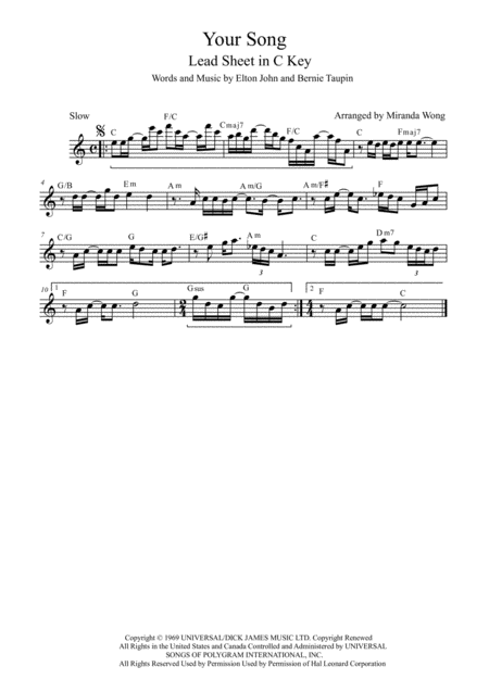 Free Sheet Music Your Song Saxophone Solo