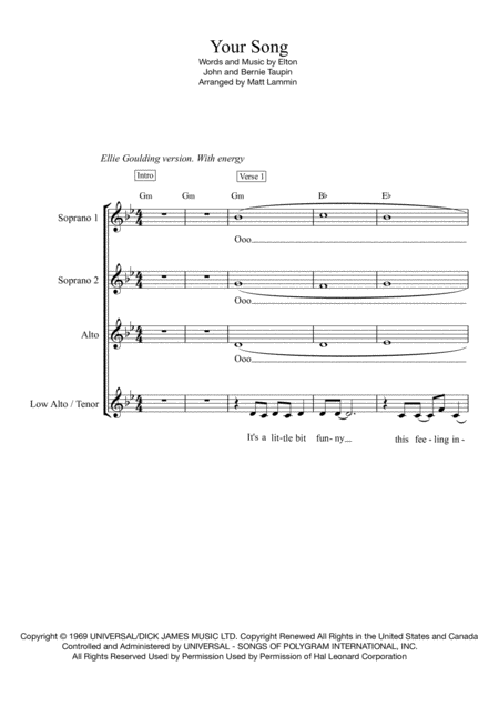 Free Sheet Music Your Song Ssa