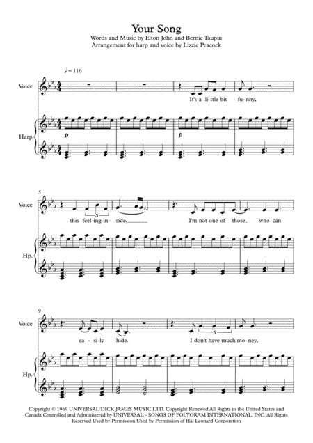 Your Song Voice And Pedal Harp Sheet Music