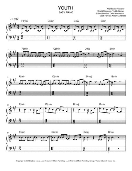 Free Sheet Music Youth Shawn Mendes Easy Piano