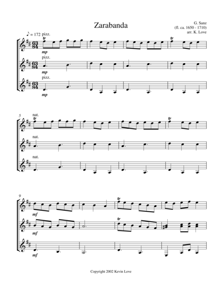 Zarabanda Guitar Trio Score And Parts Sheet Music