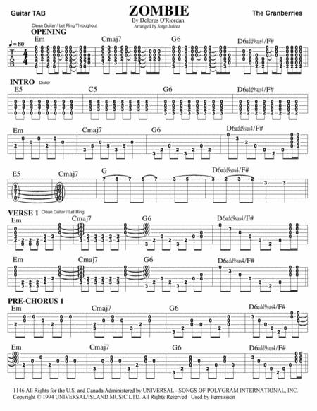 Zombie Guitar Tab Sheet Music