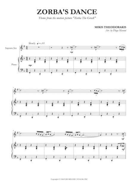 Zorba Dance For Soprano Saxophone And Piano Sheet Music