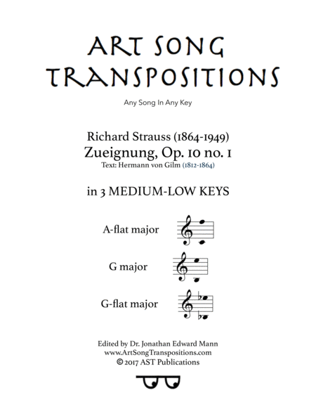 Zueignung Op 10 No 1 In 3 Medium Low Keys A Flat G G Flat Major Sheet Music