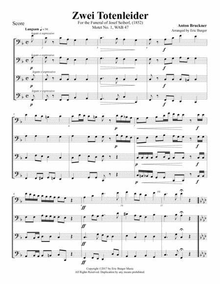 Free Sheet Music Zwei Totenleider For Trombone Or Low Brass Quartet