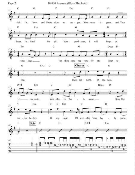 10 000 Reasons Bless The Lord Lead Sheet In G With Guitar Solo Tab Page 2