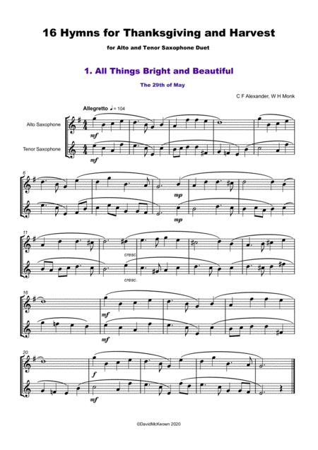 16 Favourite Hymns For Thanksgiving And Harvest For Alto And Tenor Saxophone Duet Page 2