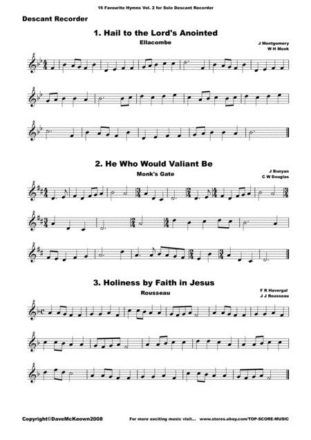 16 Favourite Hymns Vol 2 For Solo Descant Or Soprano Recorder Page 2