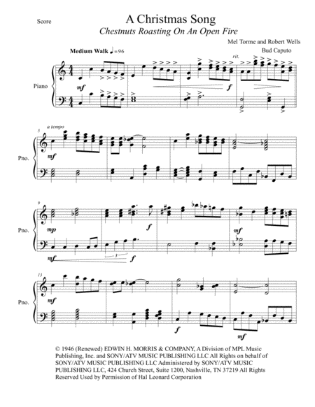 2016 Holiday Christmas Entry The Christmas Song Chestnuts Roasting On An Open Fire For Solo Piano Page 2