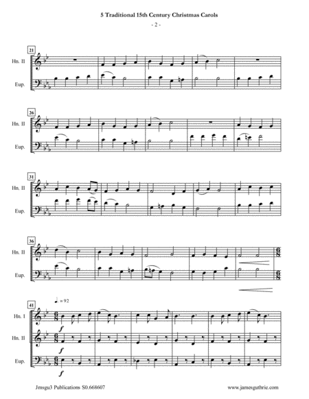 5 Traditional 15th Century Christmas Carols For French Horn Duo Euphonium Page 2