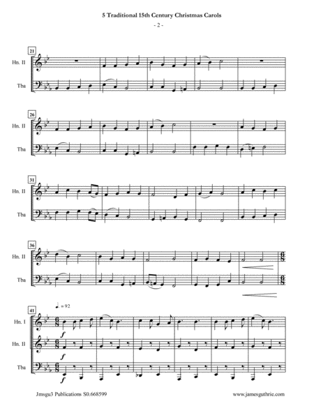 5 Traditional 15th Century Christmas Carols For French Horn Duo Tuba Page 2