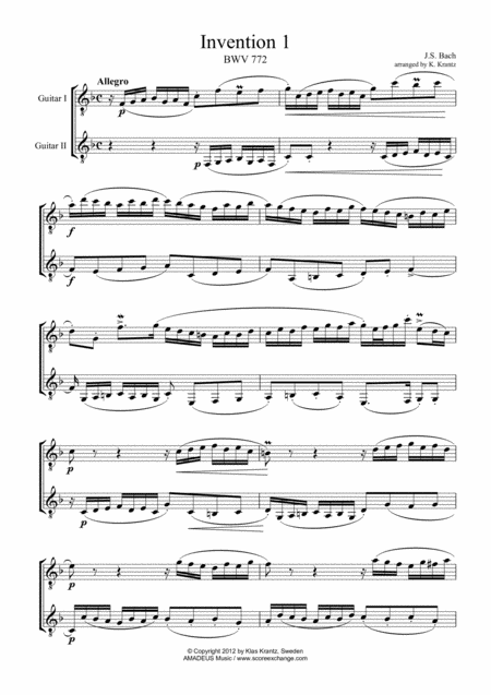 8 Inventions By Bach Transcribed For Classical Guitar Duo Page 2