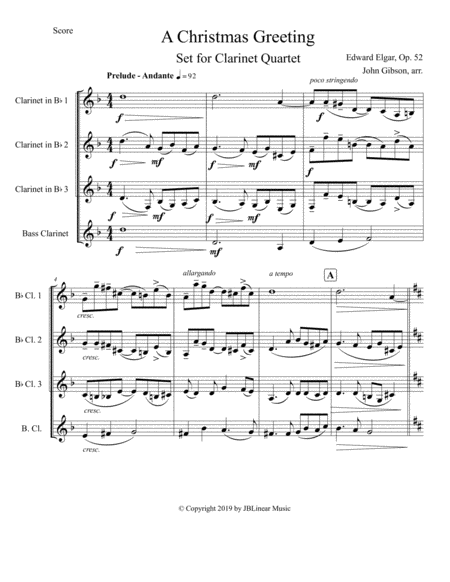 A Christmas Greeting By Edward Elgar Set For Clarinet Quartet Page 2