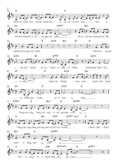 A Million Dreams Lead Sheet For Singalongs Page 2