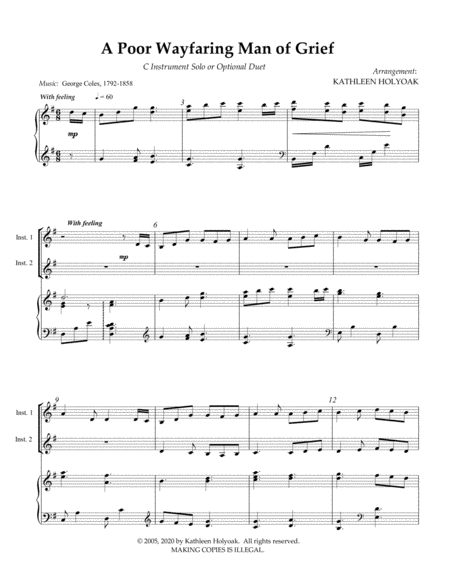 A Poor Wayfaring Man Of Grief C Instrument Optional Duet Arr By Kathleen Holyoak Page 2