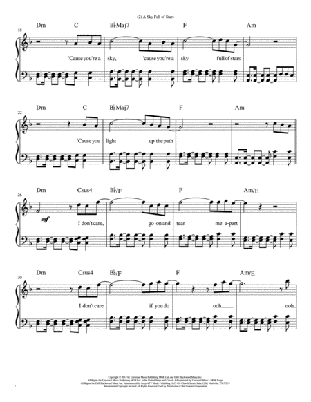 A Sky Full Of Stars In Fmajor Dminor Piano Version Page 2
