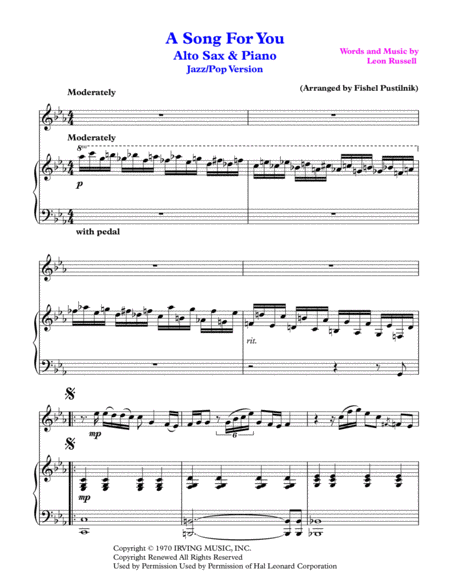 A Song For You For Alto Sax And Piano Jazz Pop Version Page 2