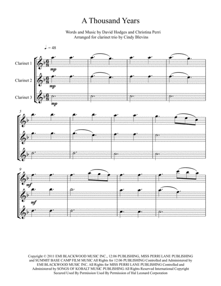 A Thousand Years Arranged For Clarinet Trio Page 2