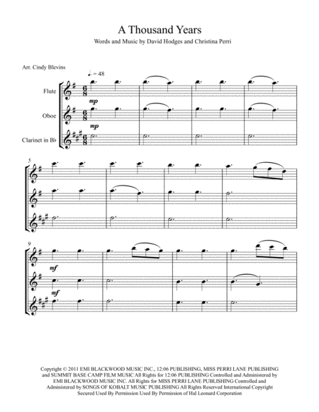 A Thousand Years Arranged For Flute Oboe And Bb Clarinet Page 2
